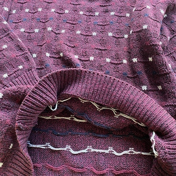 Vintage IZOD 3D Knit Sweater Men's Size Large Crew Neck Pullover Casual Burgundy - Picture 7 of 10